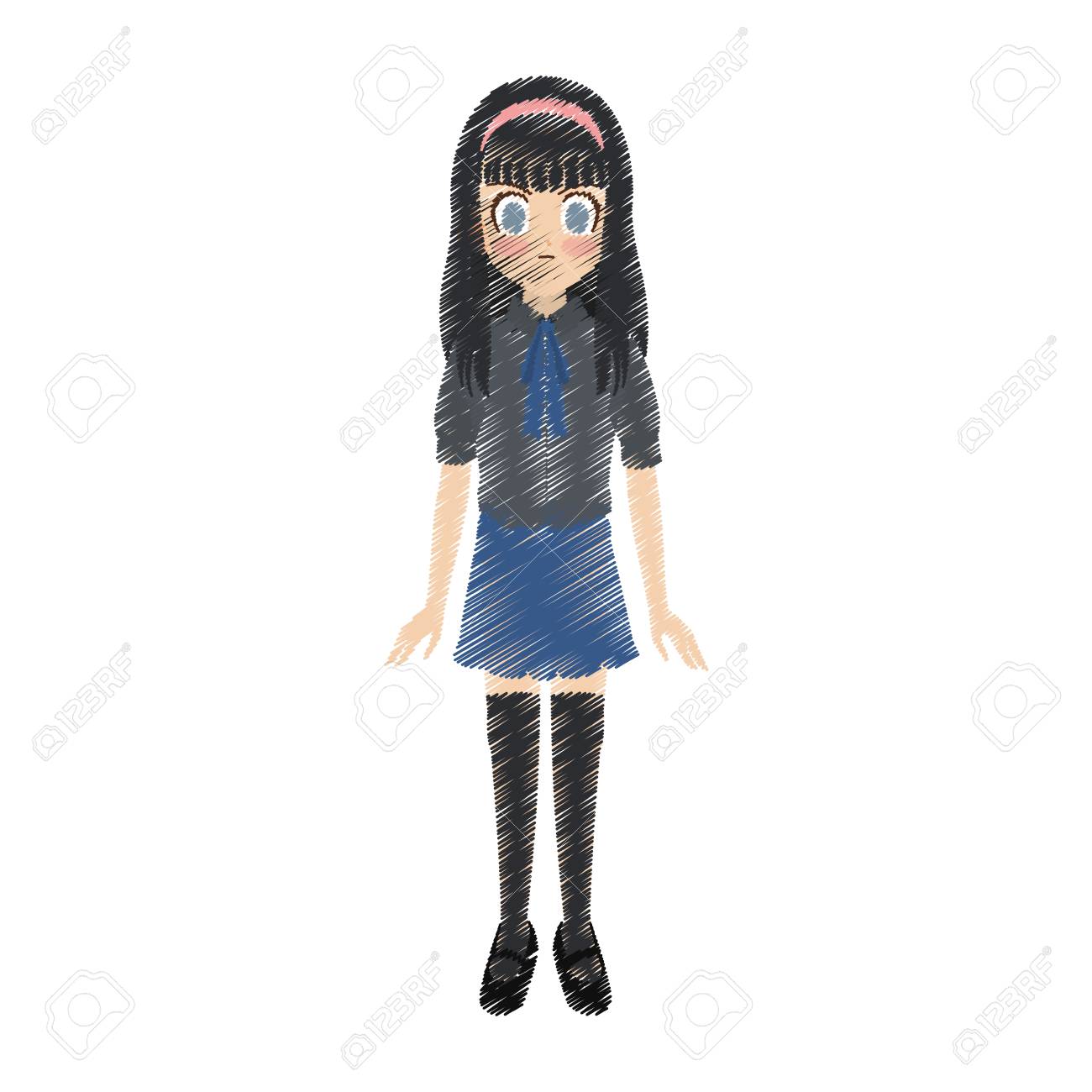 Cute Anime Or Manga School Girl With Black Hair And Blue Eyes Icon Image Vector Illustration Design Royalty Free Cliparts Vectors And Stock Illustration Image