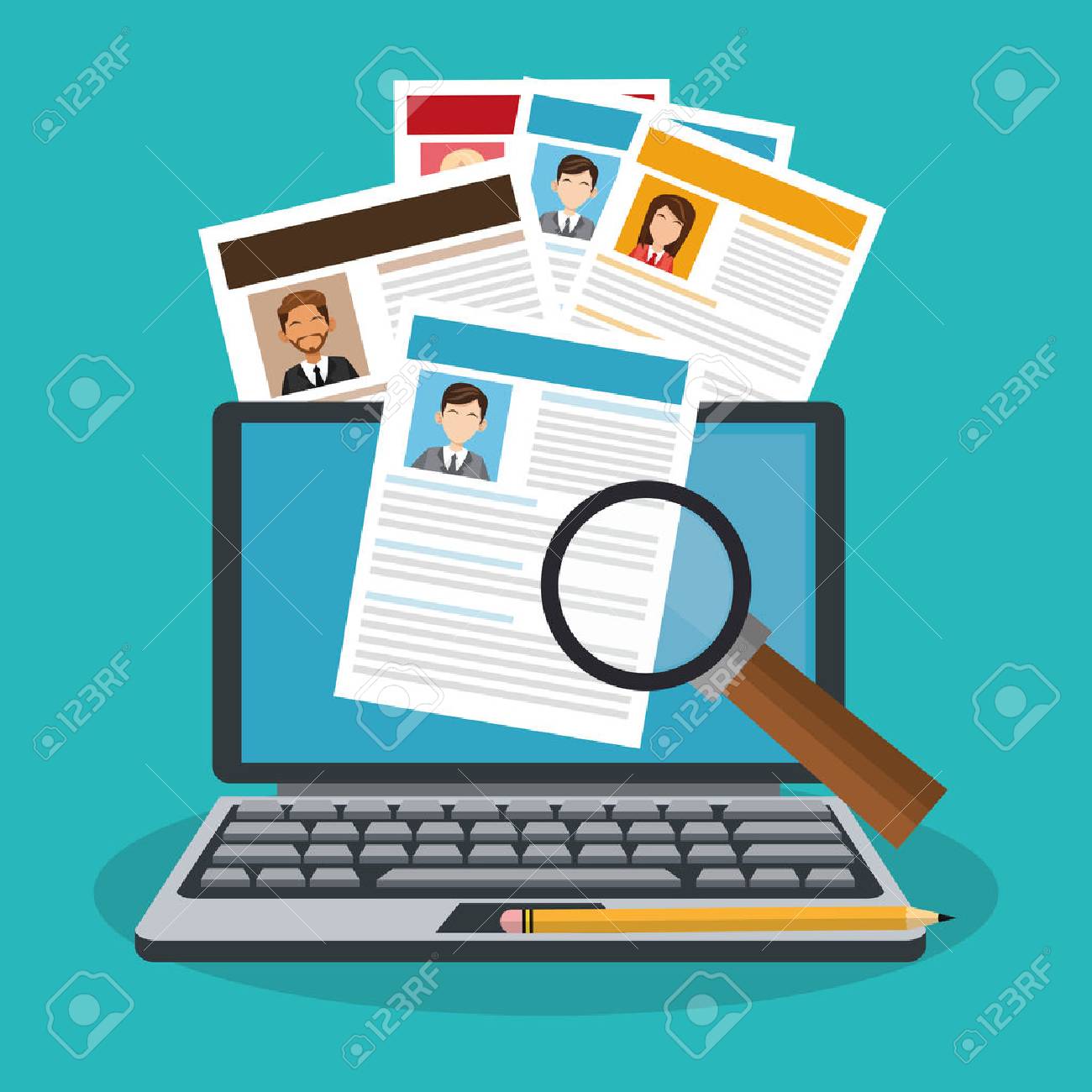 computer and curriculum vitae over blue background. human resources concept. colorful design. vector illustration - 76182970 computer and curriculum vitae over blue background. human resources concept. colorful design. vector illustration - 76182970