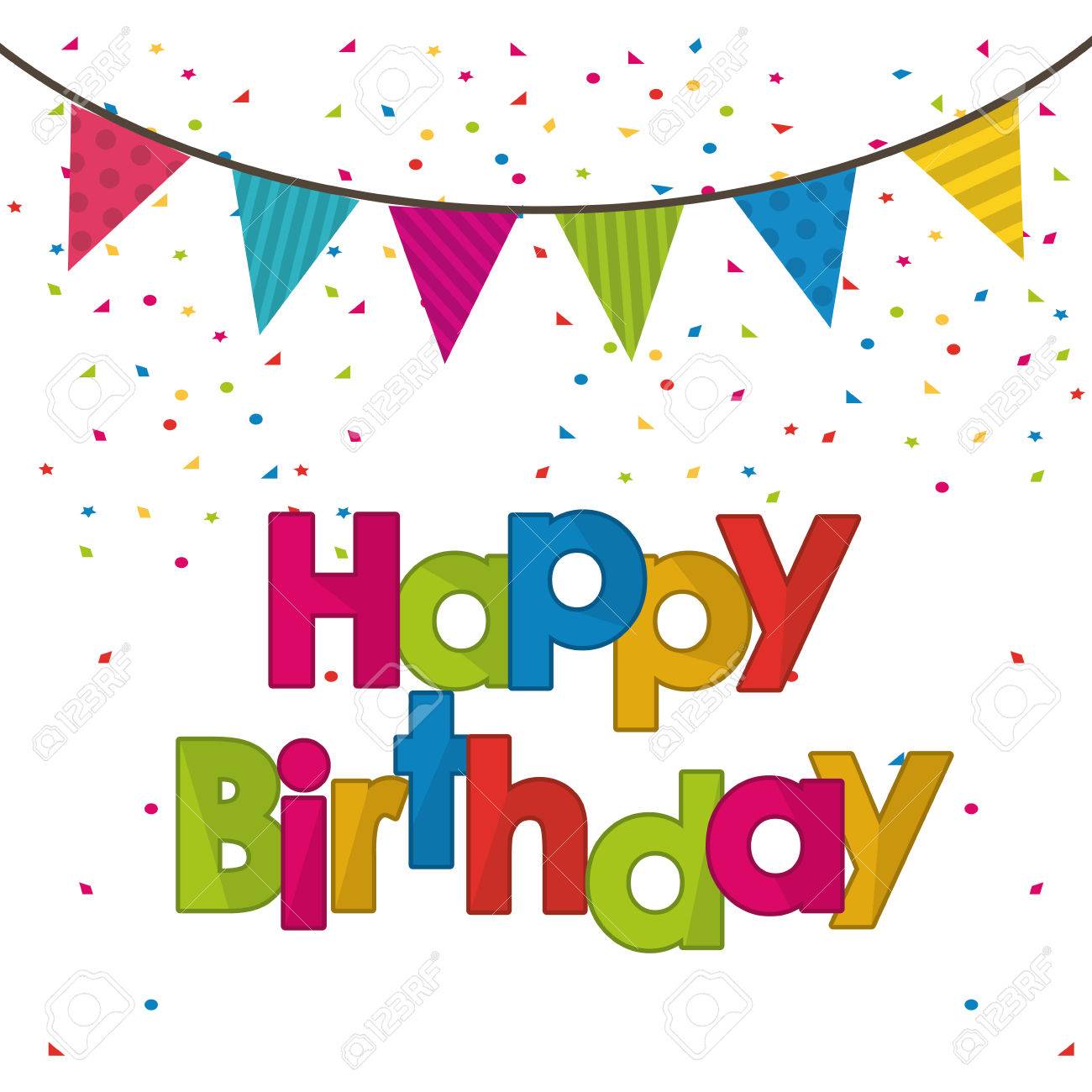 pennants happy birthday celebration party icon colorful design