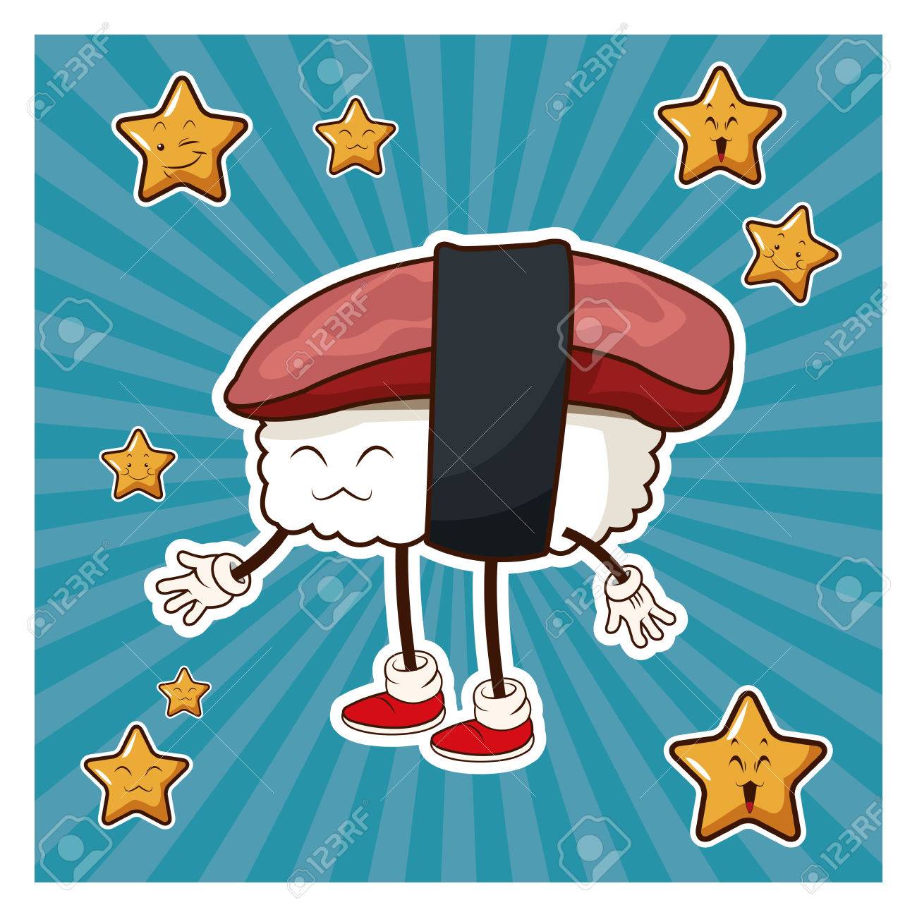 かわいいお寿司中華料理面白い文字ベクトル図 のイラスト素材 ベクタ Image