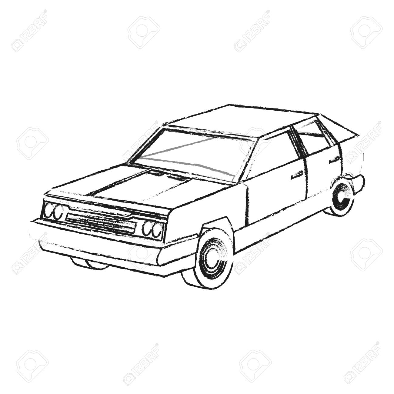 90 年代のヴィンテージ スタイル車アイコン画像ベクトル イラスト デザイン黒スケッチ線 のイラスト素材 ベクタ Image