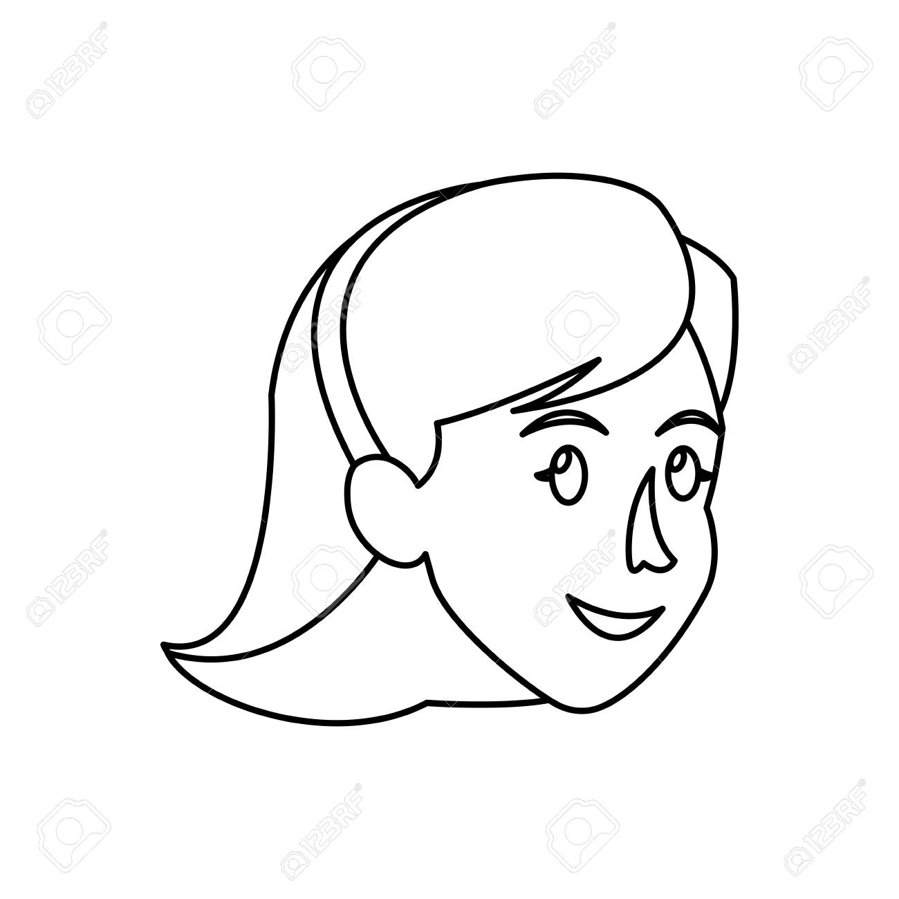 Face Woman Head Short Hair Smile Outline Vector Illustration