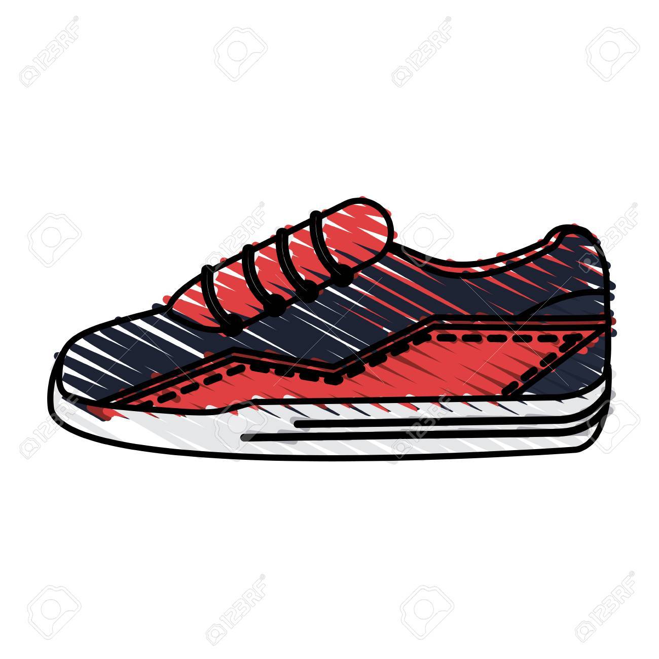 Color Drawing Pencil Cartoon Sneaker Sport Shoes Vector