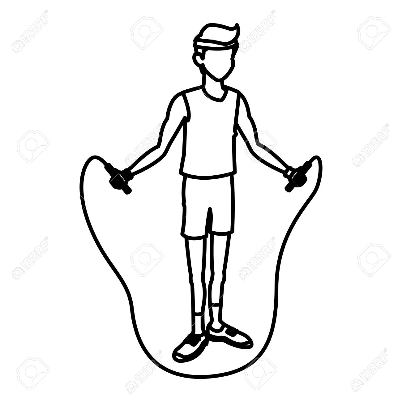 sport man jump rope fitness active lifestyle line vector