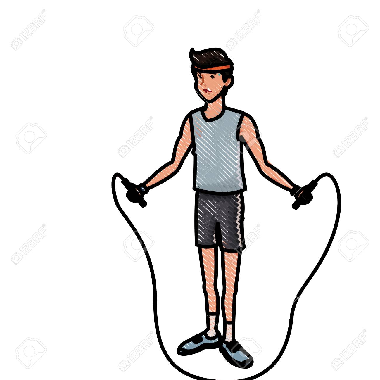 sport man jump rope fitness active draw vector illustration royalty