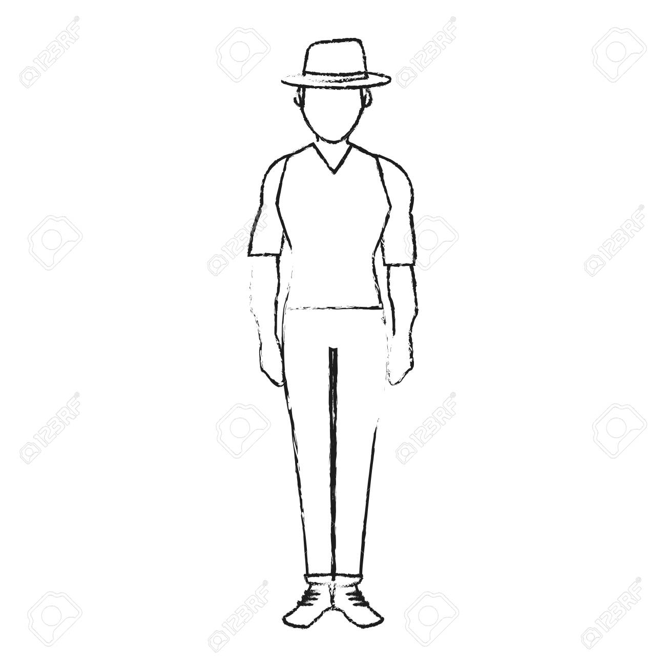 pix Person Whole Body Drawing verschwommene silhouette ganzkorper gesichtslosen forscher mann mit hut vektor illustration