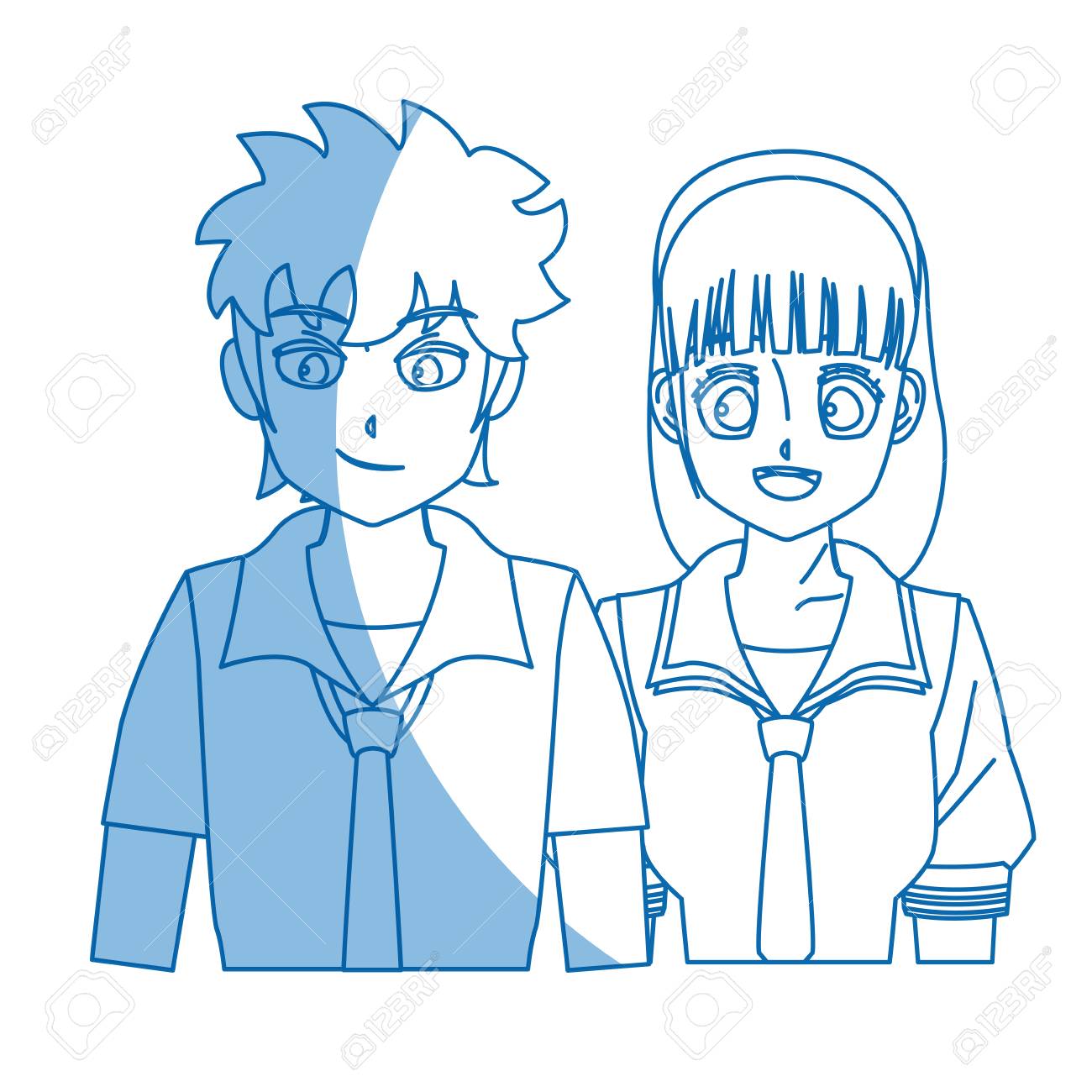 Teenager Anime Junge Und Madchen Frisur Vektor Illustration Lizenzfrei Nutzbare Vektorgrafiken Clip Arts Illustrationen Image