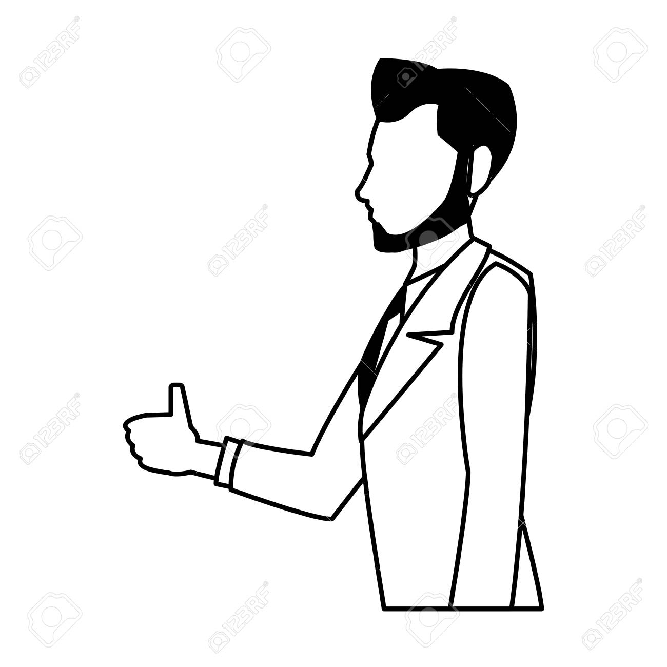 Portrait Character Business Man With Suit Outline Vector