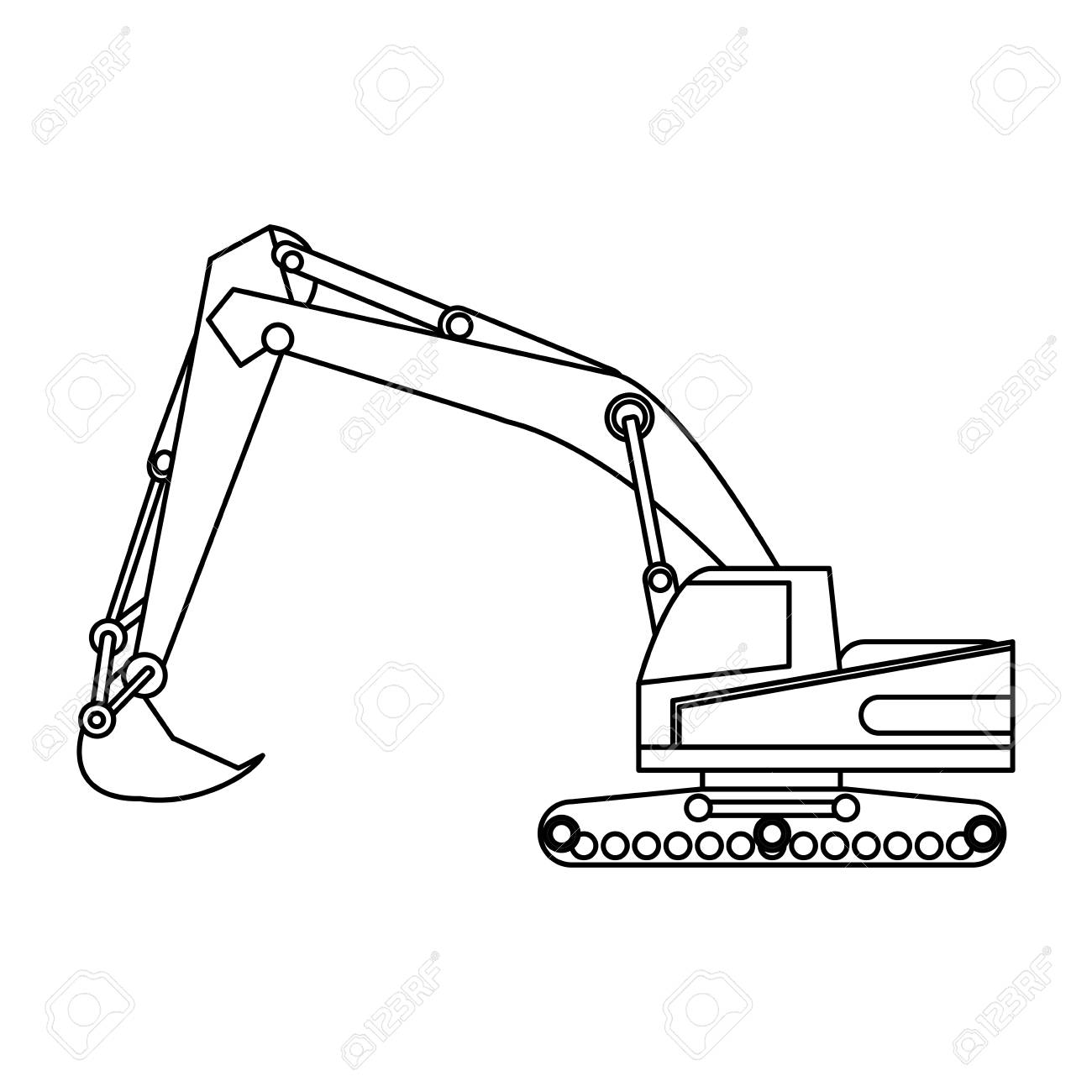 ショベルまたはバックホー建設重機アイコン画像ベクトル イラスト デザイン 1 つ黒線のイラスト素材 ベクタ Image 77966112