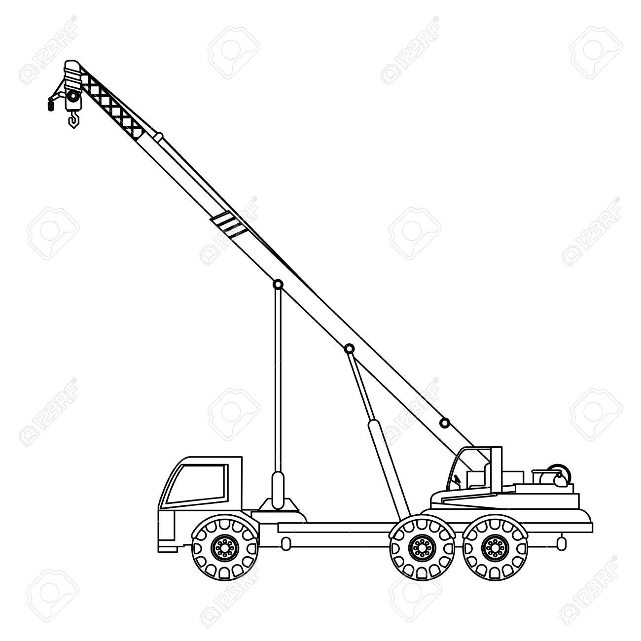 クレーン トラック建設重機アイコン画像ベクトル イラスト デザイン 1 つ黒線のイラスト素材 ベクタ Image 77966131