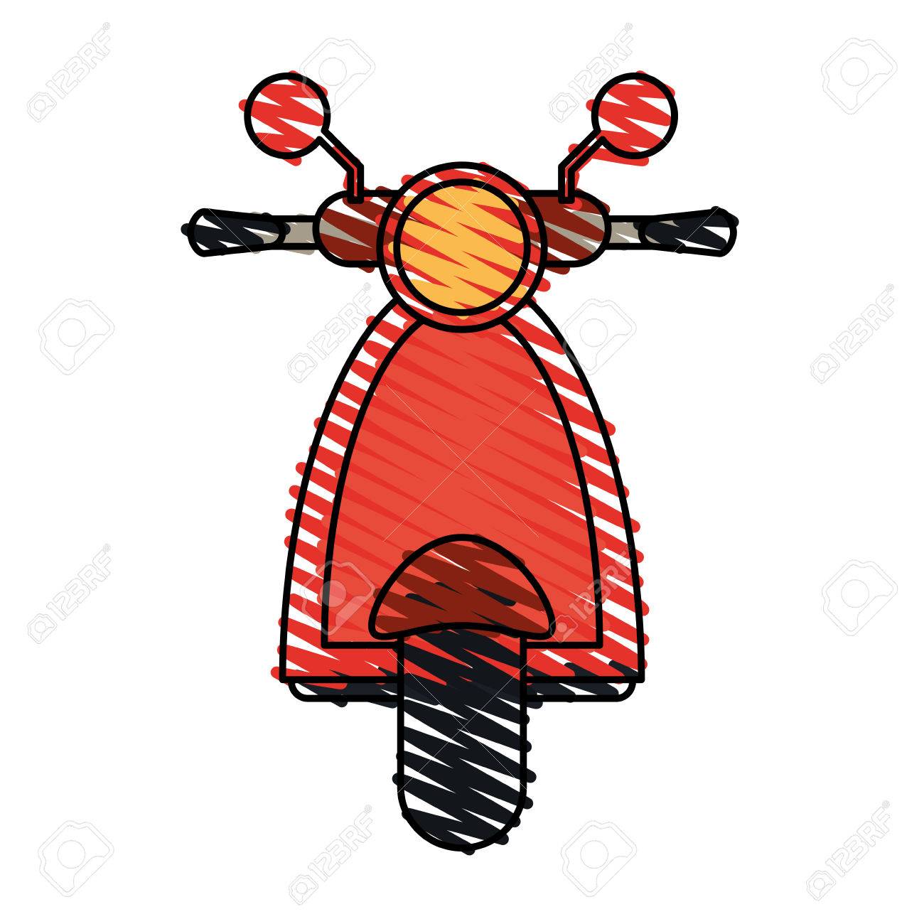 色クレヨン ストライプ画像正面赤いスクーター オートバイ ベクトル図のイラスト素材 ベクタ Image