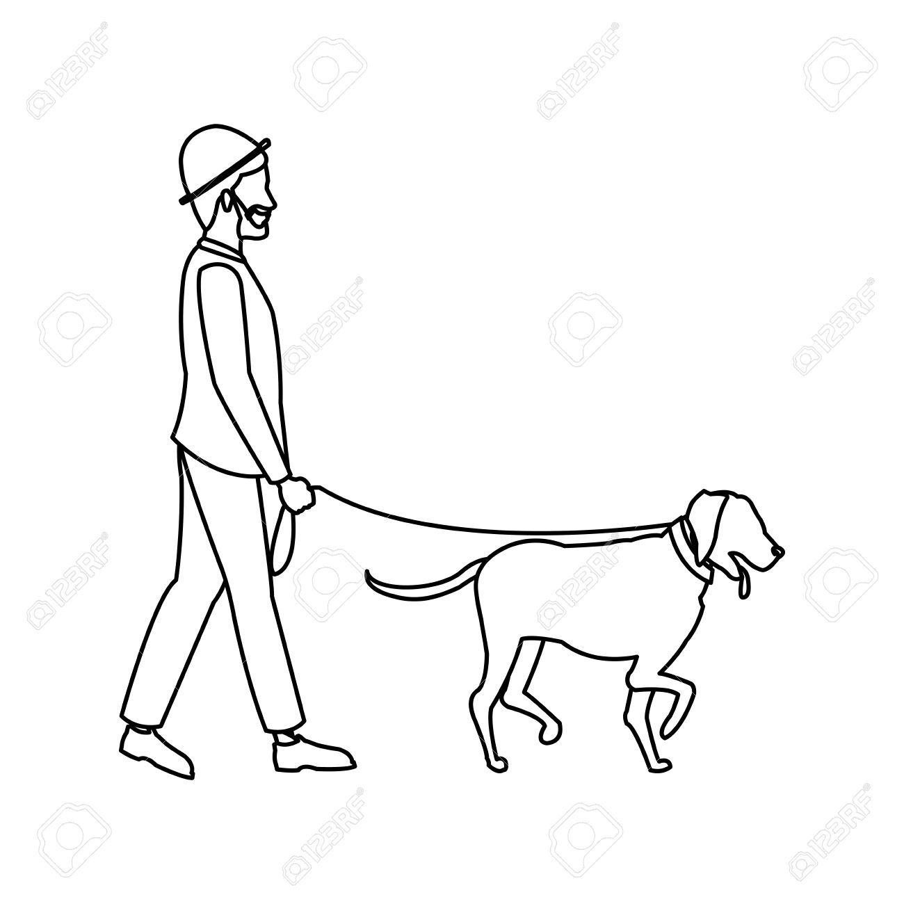 犬アウトライン ベクトル図とウォーキングのひげを生やした紳士の人 のイラスト素材 ベクタ Image 犬アウトライン ベクトル図とウォーキングのひげを生やした紳士の人 のイラスト素材 ベクタ Image