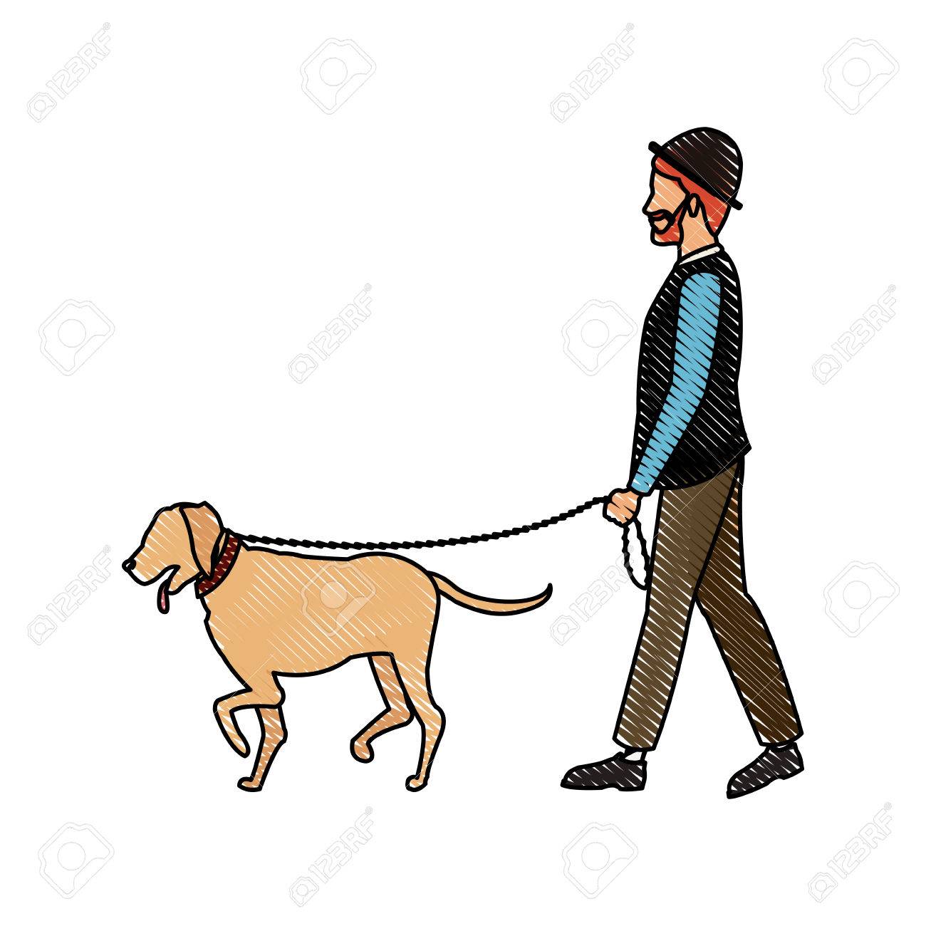 犬のベクトル図と歩いて図面のひげを生やした紳士の人 のイラスト素材 ベクタ Image 犬のベクトル図と歩いて図面のひげを生やした紳士の人 のイラスト素材 ベクタ Image