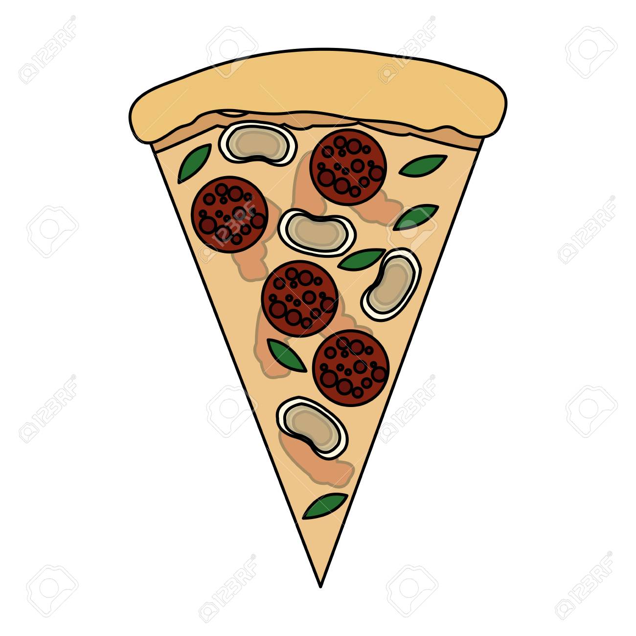 Pizza De Tranche De Dessin Anime Couleur Image Avec Saucisse Et Champignons Vector Illustration Clip Art Libres De Droits Vecteurs Et Illustration Image