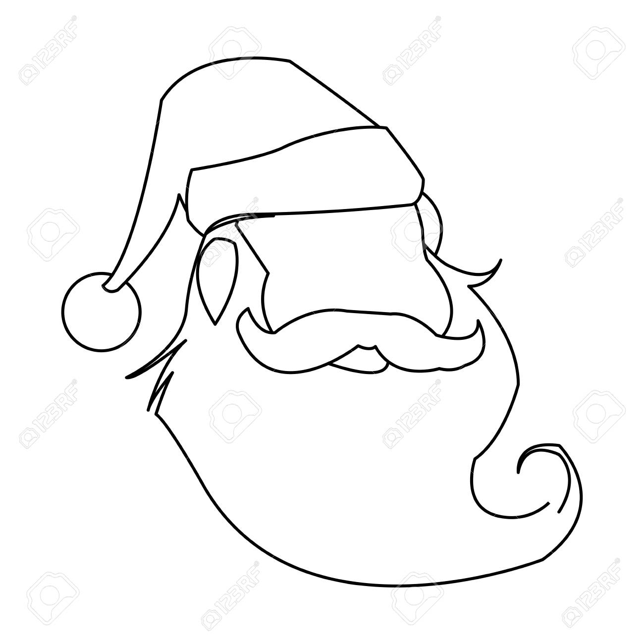 Funny Face Santa Claus Christmas Celebration Outline Vector Illustration