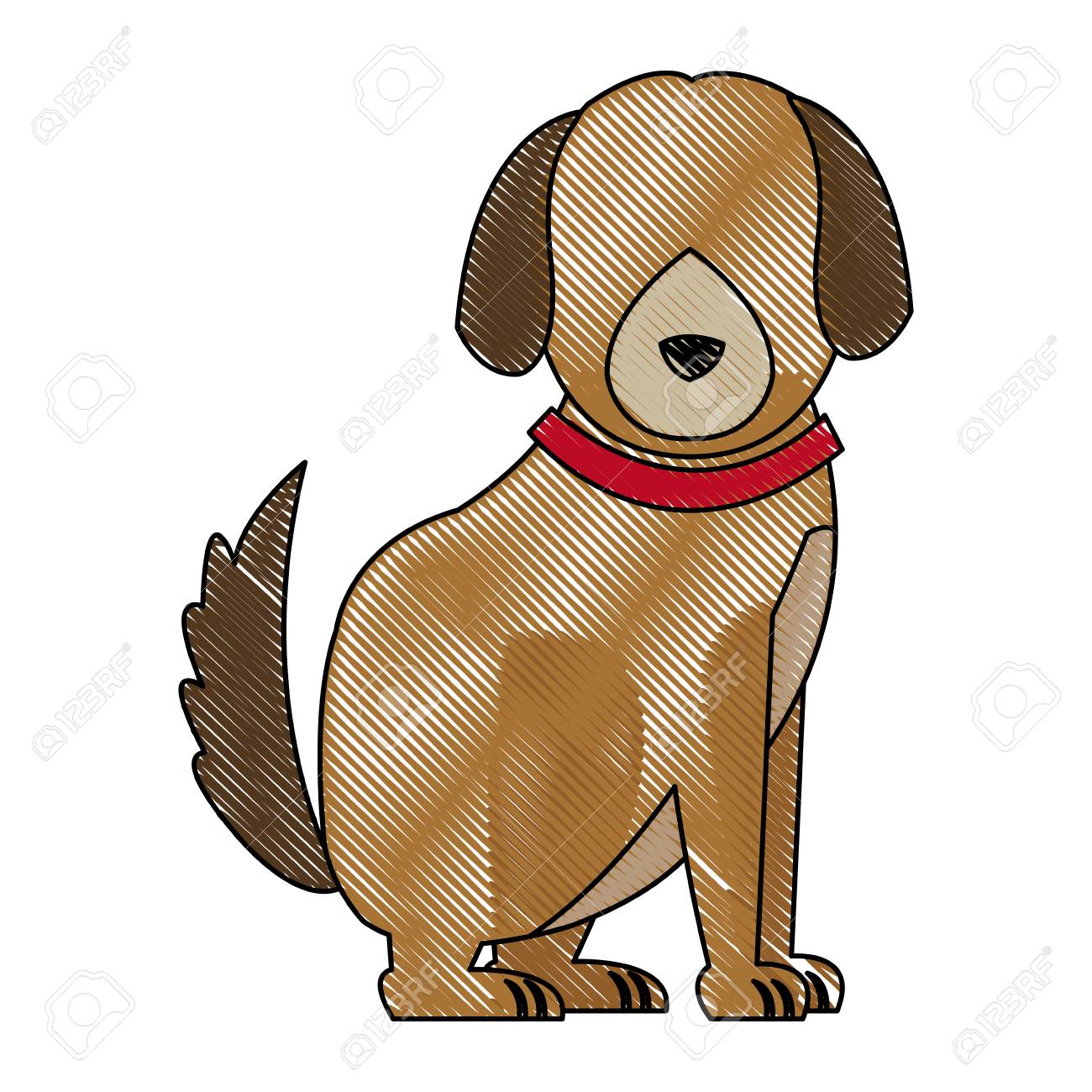 Chien Assis Dessin Animé Avec Collier Illustration Vectorielle De Famille Pour Animaux De Compagnie