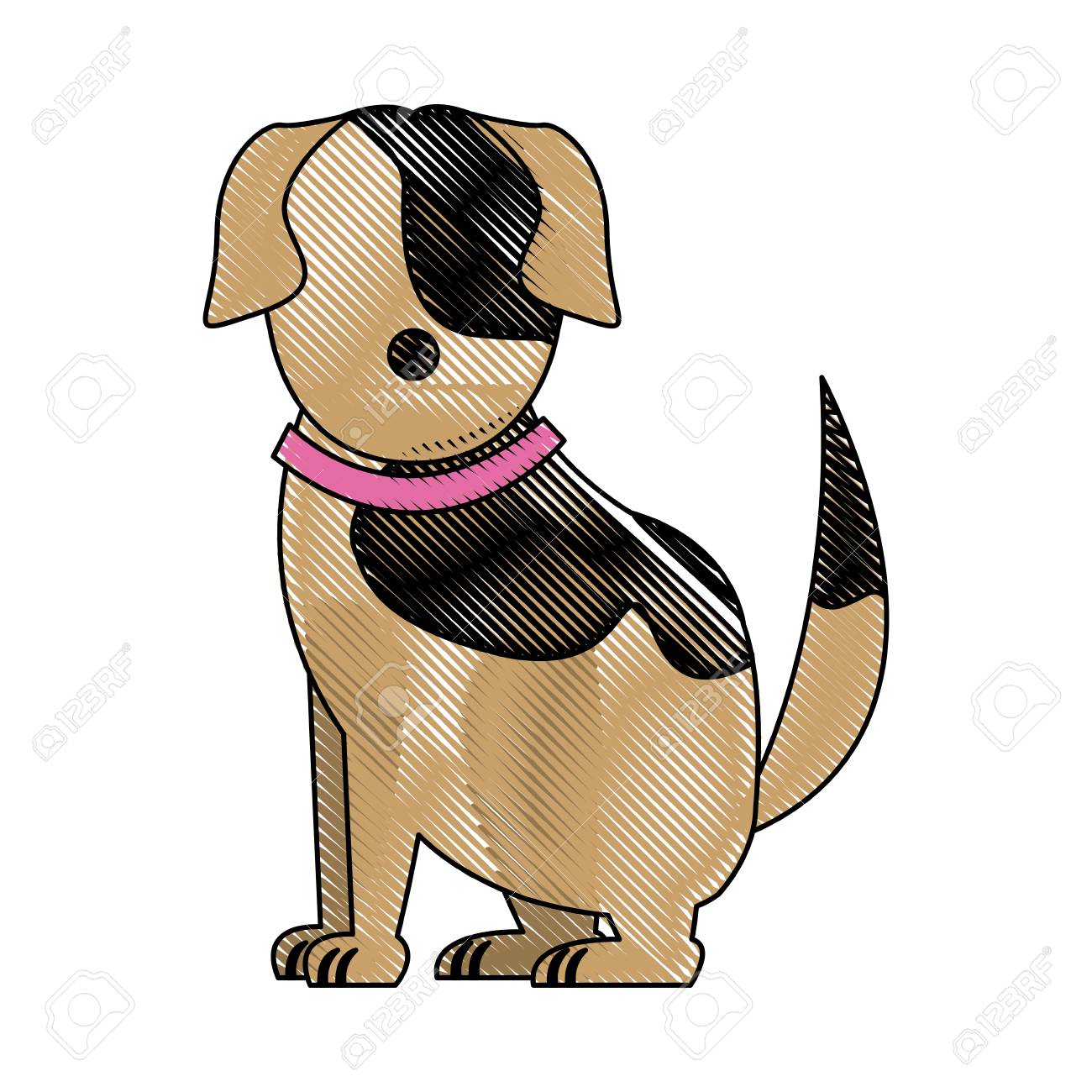 Chien Assis Dessin Animé Avec Collier Illustration Vectorielle De Famille Pour Animaux De Compagnie