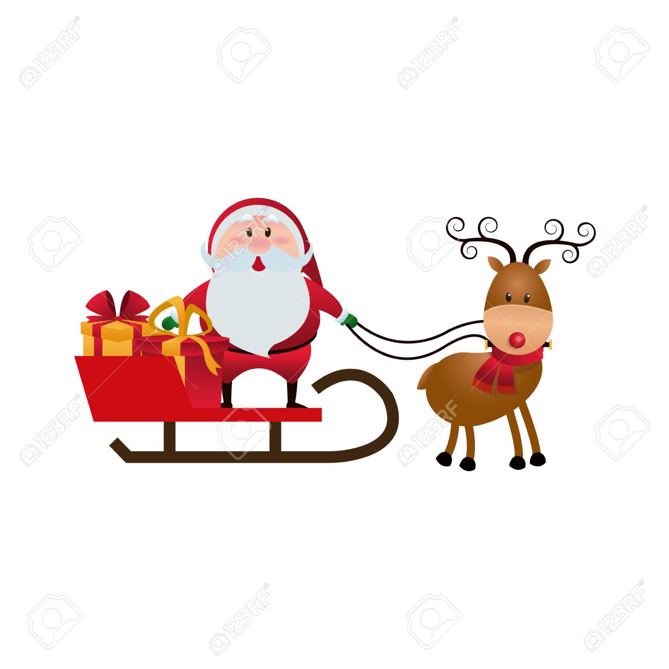 かわいいサンタ クロースそりプレゼント クリスマス文字ベクトル イラスト のイラスト素材 ベクタ Image