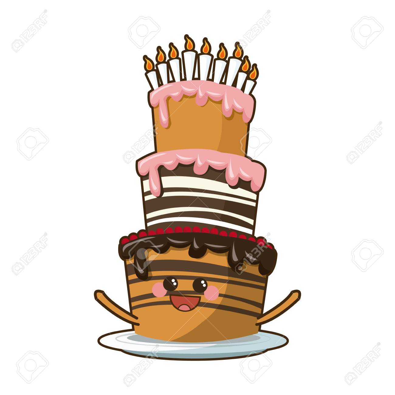 Kawaii Cake Candle Birthday Party Celebration Vector Illustration Royalty Free Cliparts Vectors And Stock Illustration Image