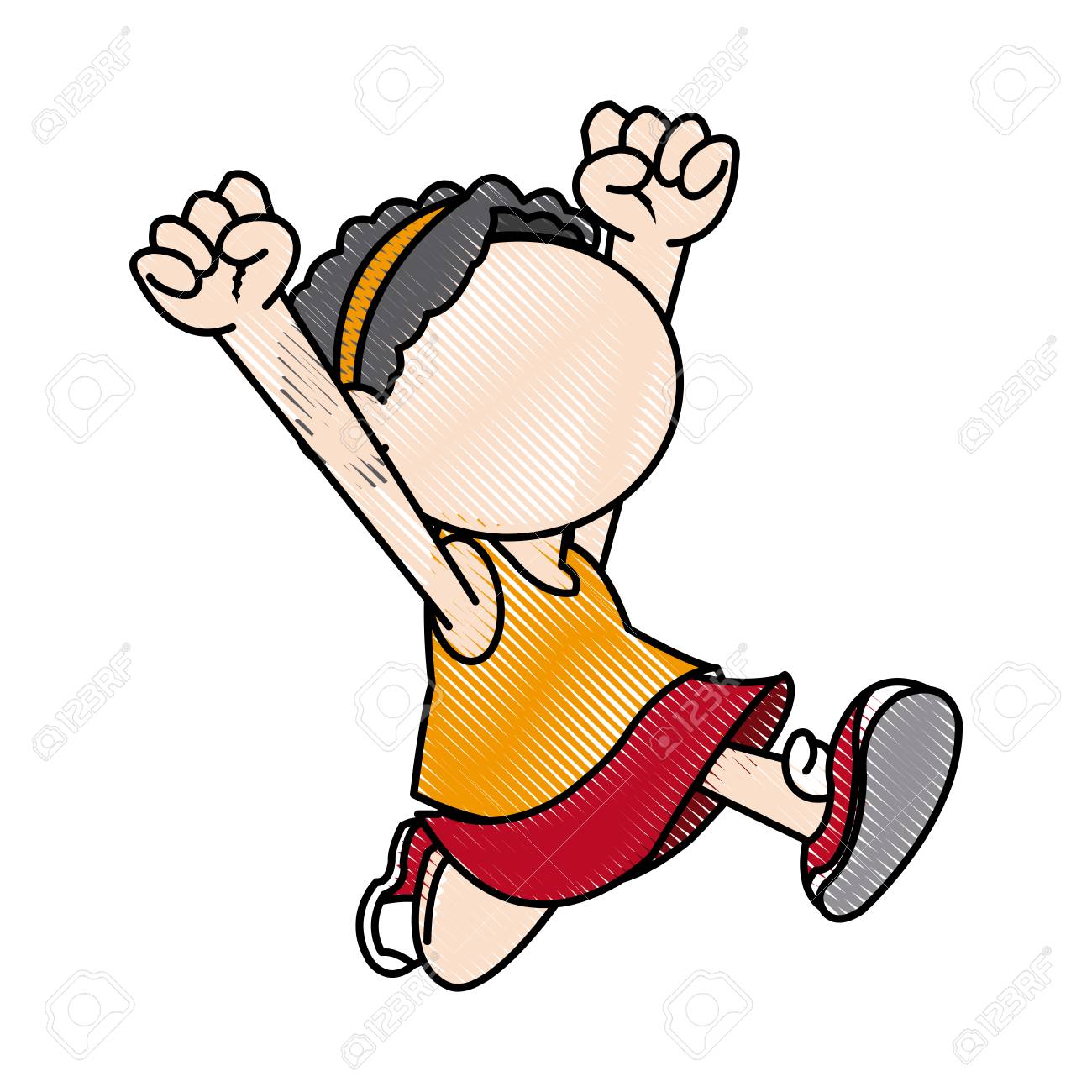 元気な子女の子アクティブ フェースレス ベクトル イラスト のイラスト素材 ベクタ Image