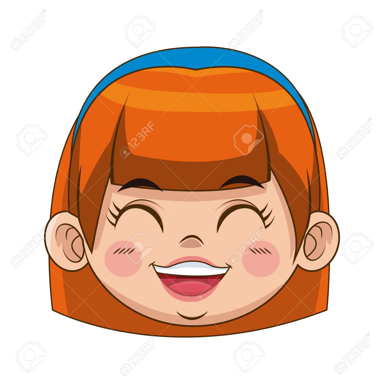 Linda Chica De Dibujos Animados Rostro Cara Expresion Ilustracion