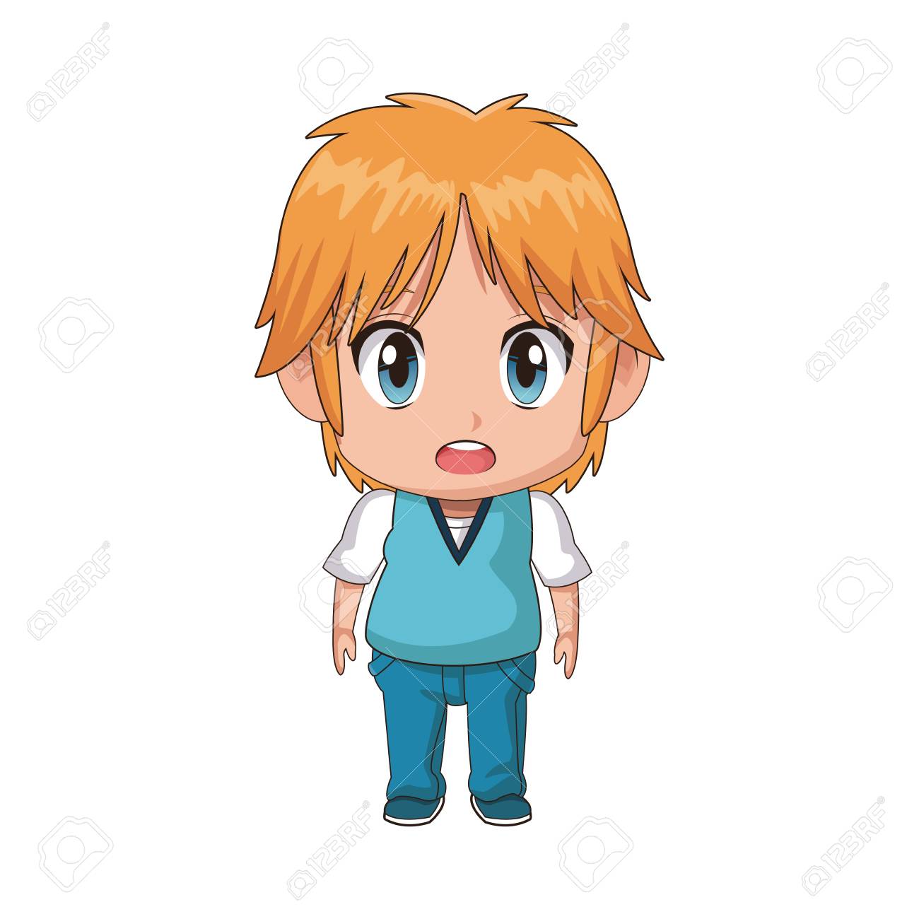 かわいい小さな男の子キャラクター表情画像ベクトル イラストのイラスト素材 ベクタ Image