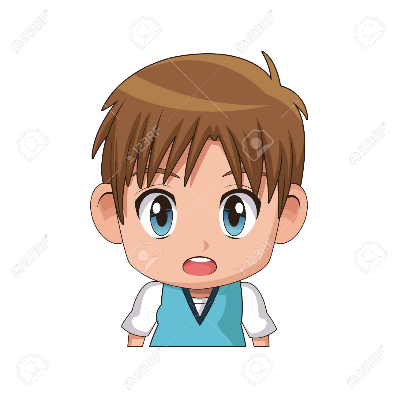 顔かわいいアニメ Tennager 表情ベクトル図のイラスト素材 ベクタ Image