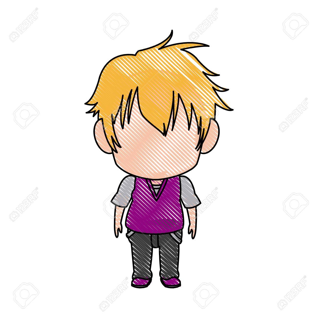Cute Little Boy Anime Faceless Color Image Vector Illustration Royalty Free Cliparts Vectors And Stock Illustration Image
