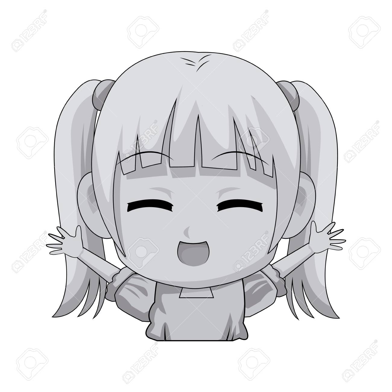 Cute Cartoon Anime Little Girl Chibi Character Vector Illustration Royalty Free Cliparts Vectors And Stock Illustration Image