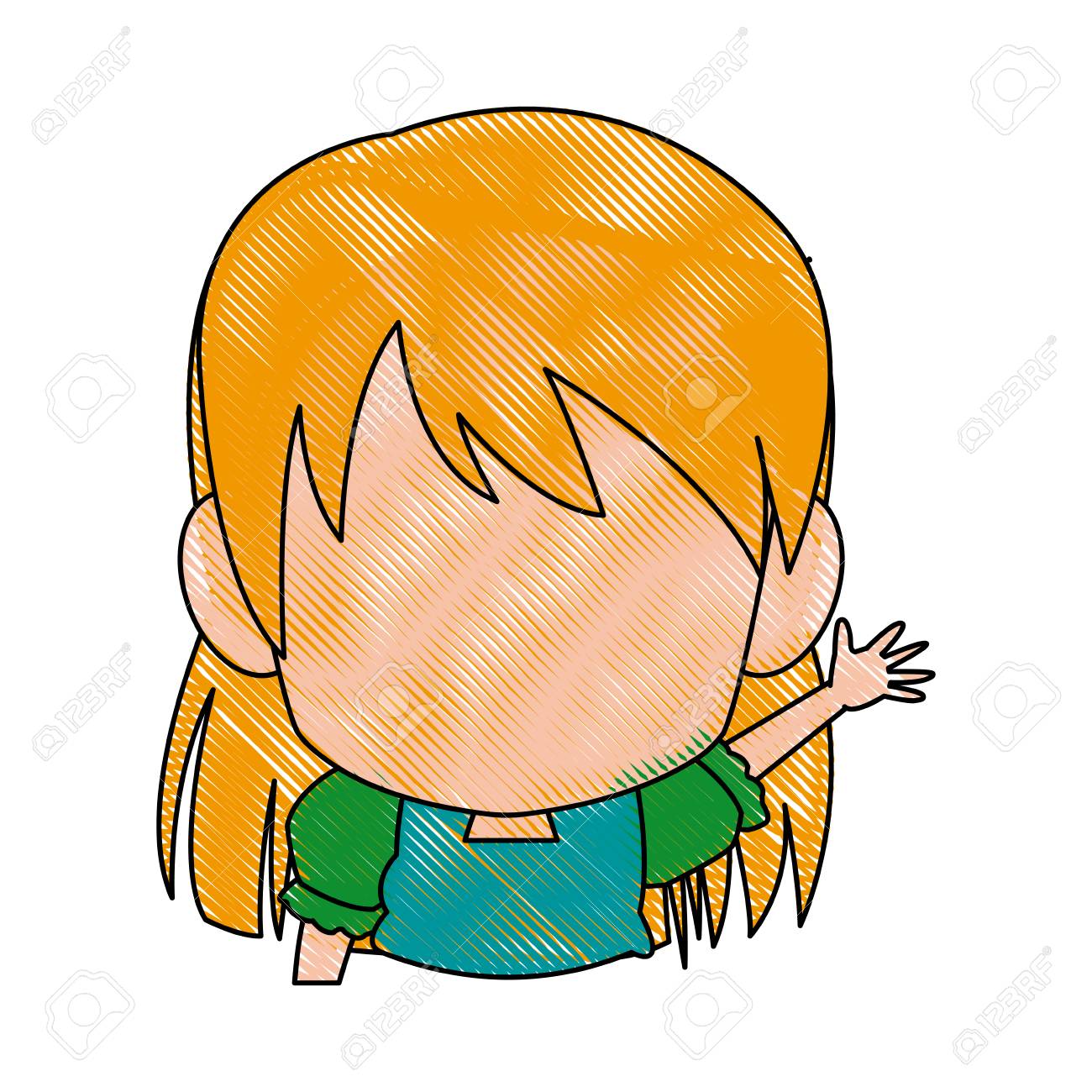 漫画アニメ少女ちびキャラ輪郭ベクトル イラスト のイラスト素材 ベクタ Image