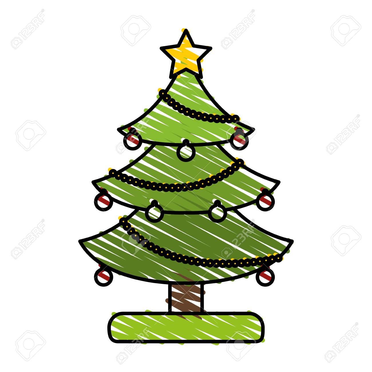 飾られたクリスマス ツリー ベクトル イラストのカラフルなクレヨン シルエットのイラスト素材 ベクタ Image 飾られたクリスマス ツリー ベクトル イラストのカラフルなクレヨン シルエットのイラスト素材 ベクタ Image