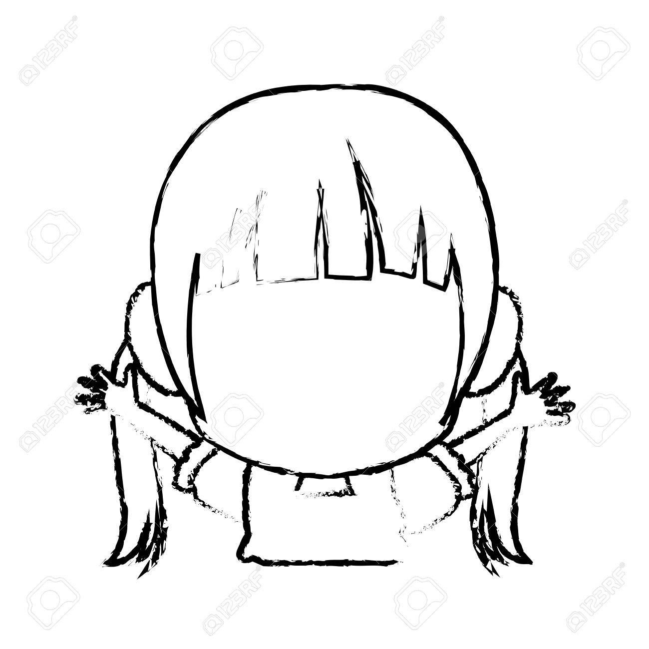 漫画アニメ少女ちびキャラ輪郭ベクトル イラストのイラスト素材 ベクタ Image 漫画アニメ少女ちびキャラ輪郭ベクトル イラストのイラスト素材 ベクタ Image