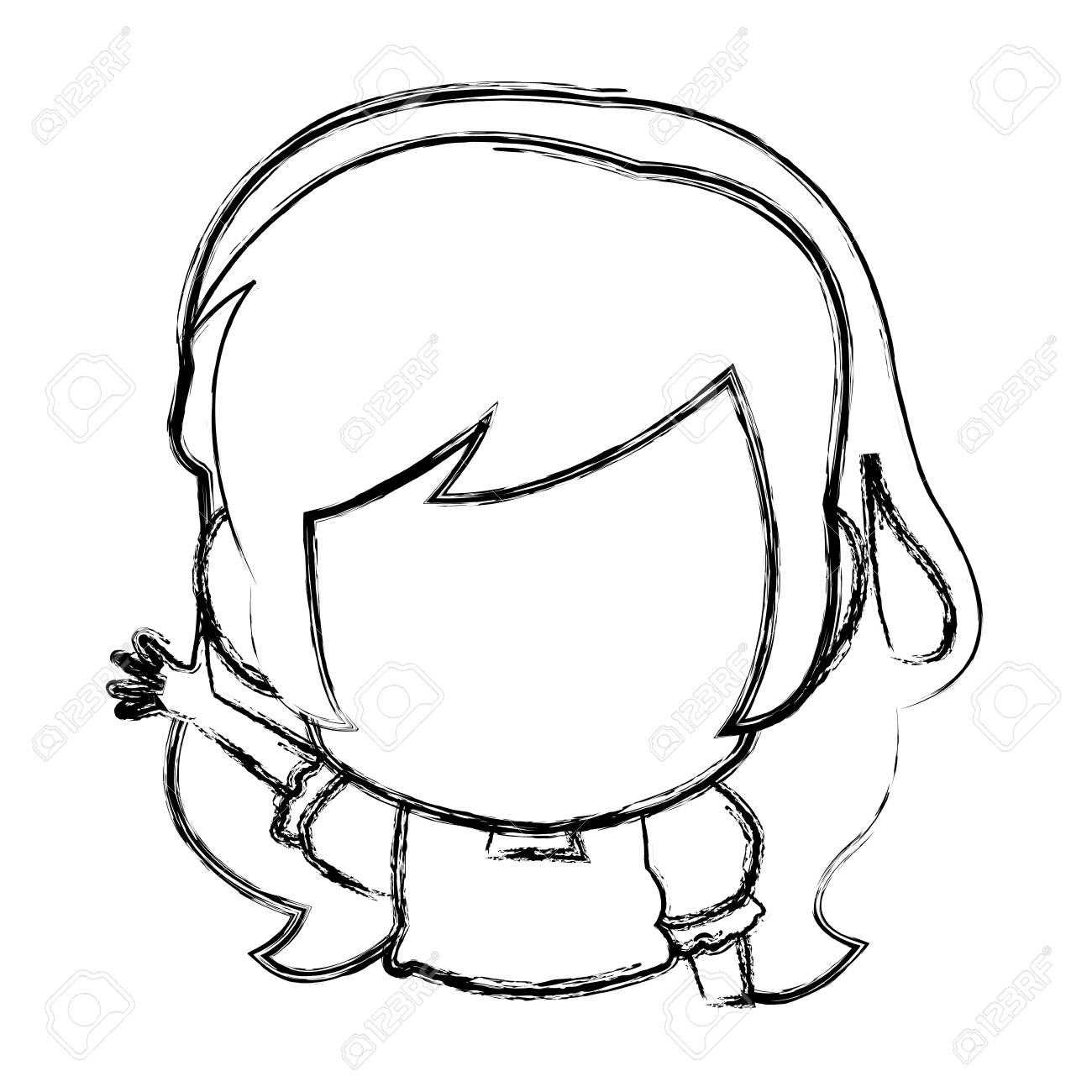 漫画アニメ少女ちびキャラ輪郭ベクトル イラストのイラスト素材 ベクタ Image