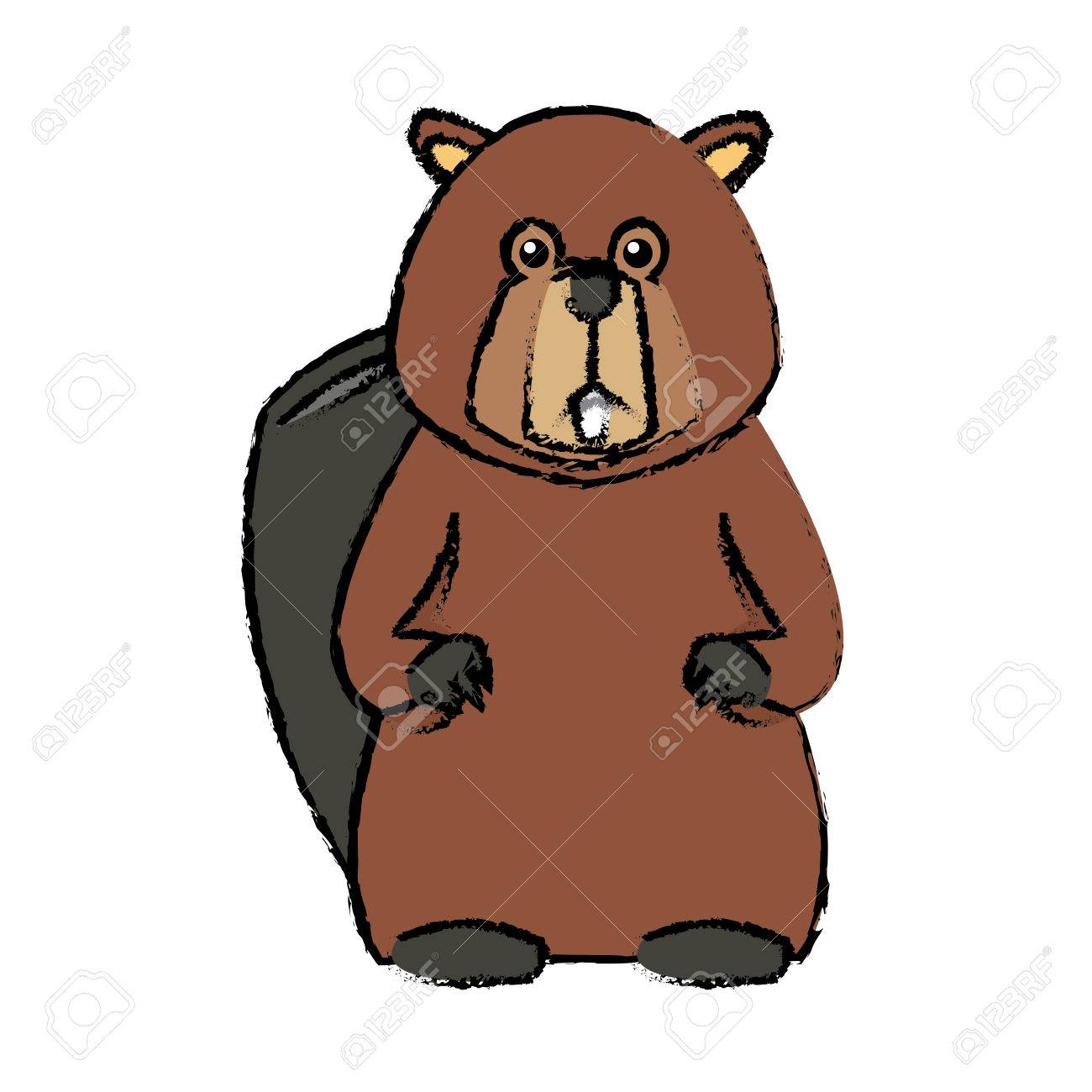 水生のふわふわ齧歯動物のベクトル図のビーバーのかわいい顔の肖像画 のイラスト素材 ベクタ Image