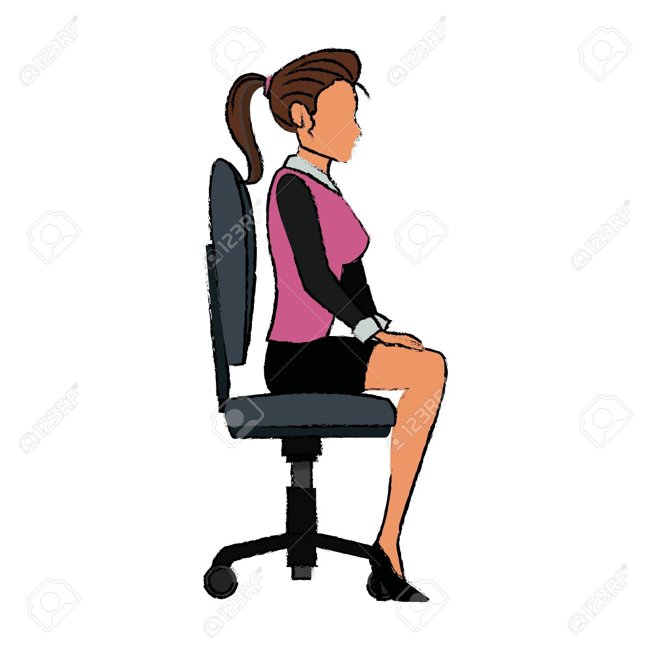 オフィスの椅子のベクトル図を座っているキャラクター女性ビジネス のイラスト素材 ベクタ Image