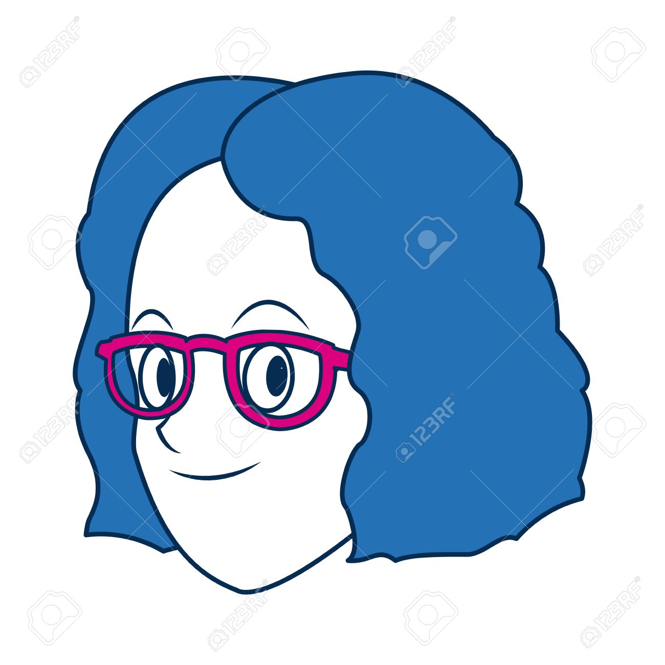 Character Face Girl With Blue Short Hair And Glasses Vector