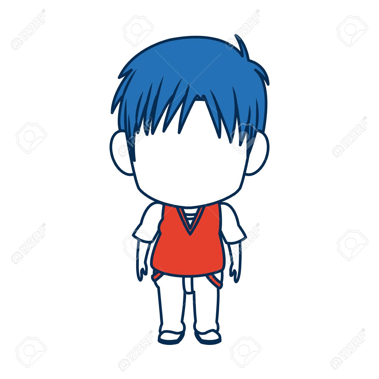 Garçon Anime Mâle Manga Dessin Animé Comique Cheveux Bleus Vecteur Illustration