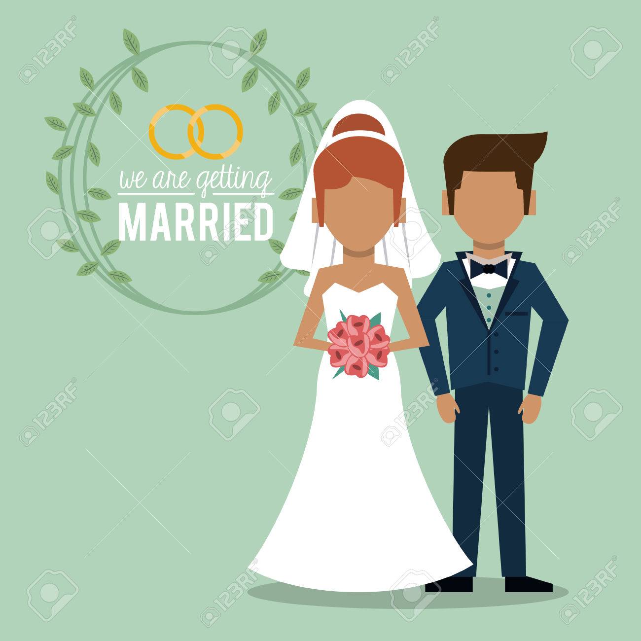 私たちのカラフルなポスターだけ結婚しているベクトル イラストの顔のカップルと結婚しています のイラスト素材 ベクタ Image