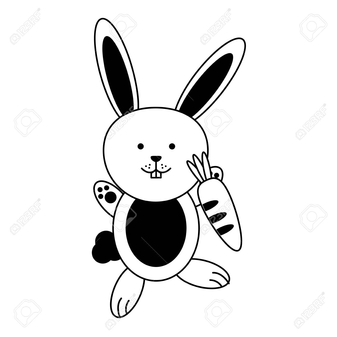 かわいいウサギやニンジン アイコン画像ベクトル イラスト デザインの黒線を保持しているバニーのイラスト素材 ベクタ Image