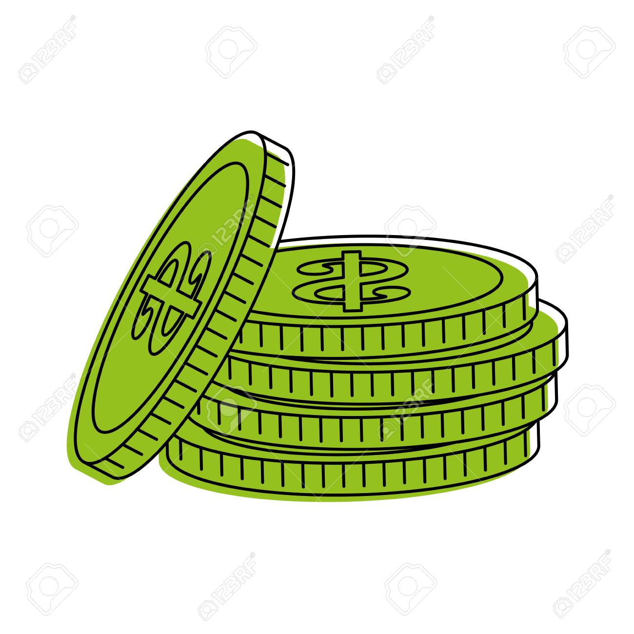硬貨のお金のアイコン画像のスタック ベクトル イラスト デザインの 1 つの色緑 のイラスト素材 ベクタ Image