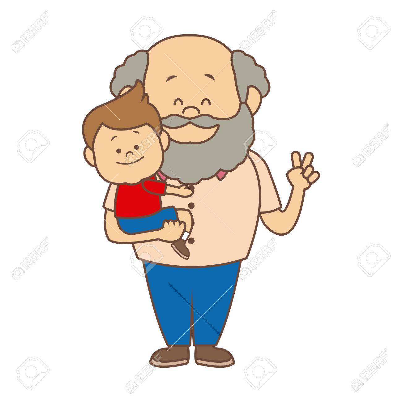 漫画幸せなおじいちゃんと孫の白い背景のベクトル イラストのイラスト素材 ベクタ Image 15