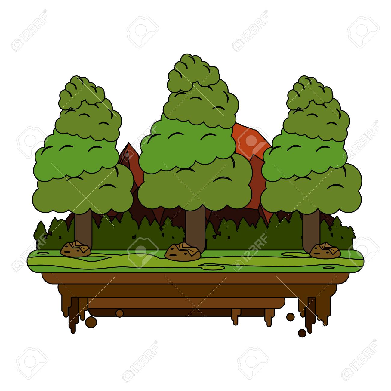 土地アイコン画像ベクトル イラスト デザインの分離部分の背景の山と森のイラスト素材 ベクタ Image