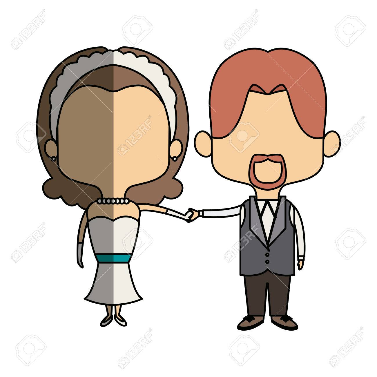 一緒に幸せなスーツを結婚式でかわいいカップル夫妻のイラスト素材 ベクタ Image 7928