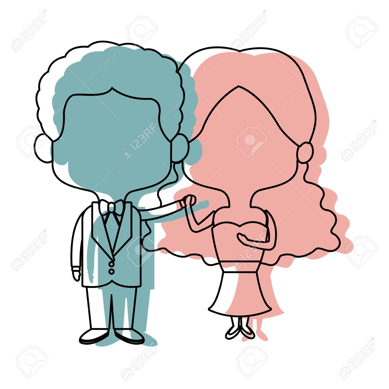 Cute Cartoon Wedding Couple Holding Hand Vector Illustration