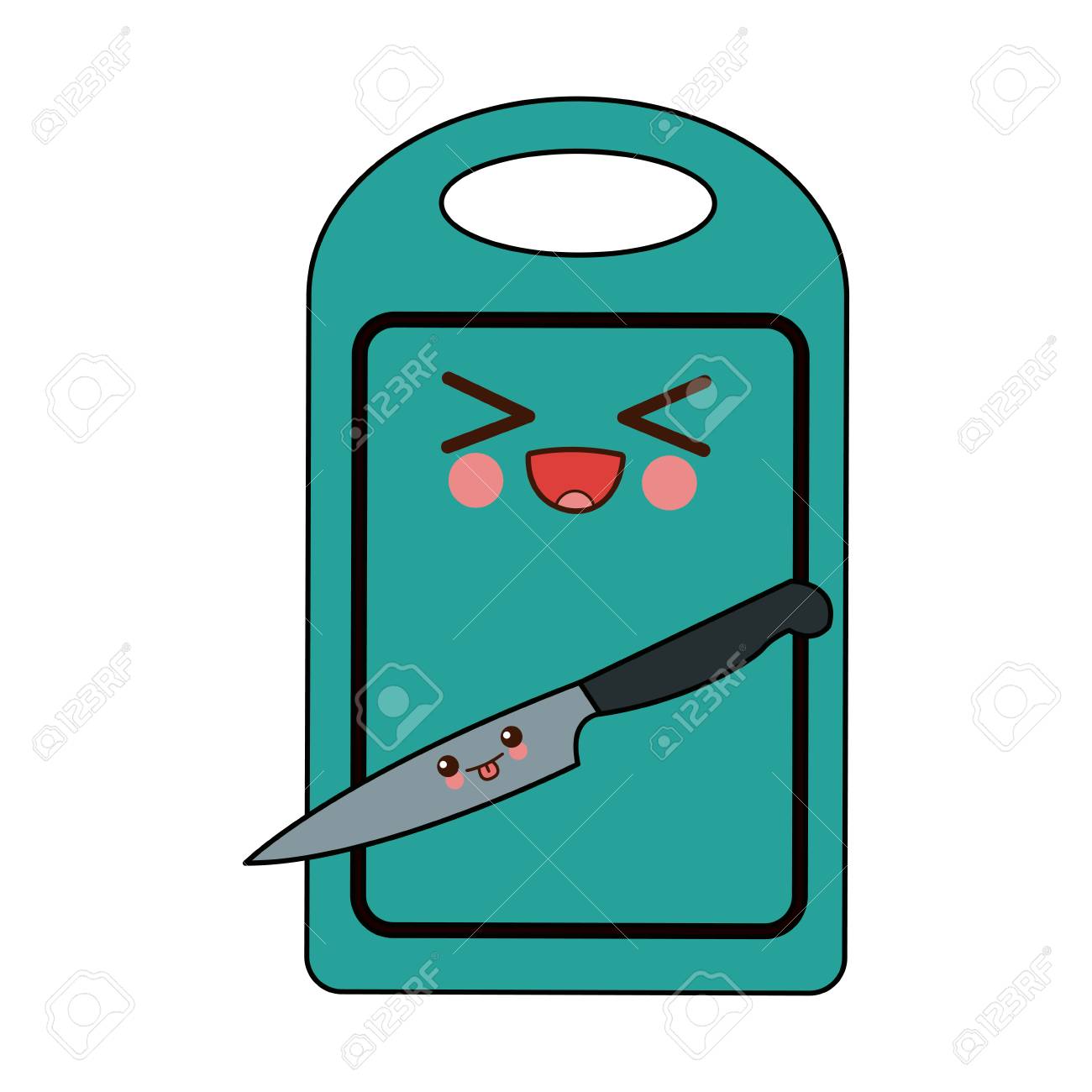 かわいいまな板とナイフの漫画のベクトル図のイラスト素材 ベクタ Image