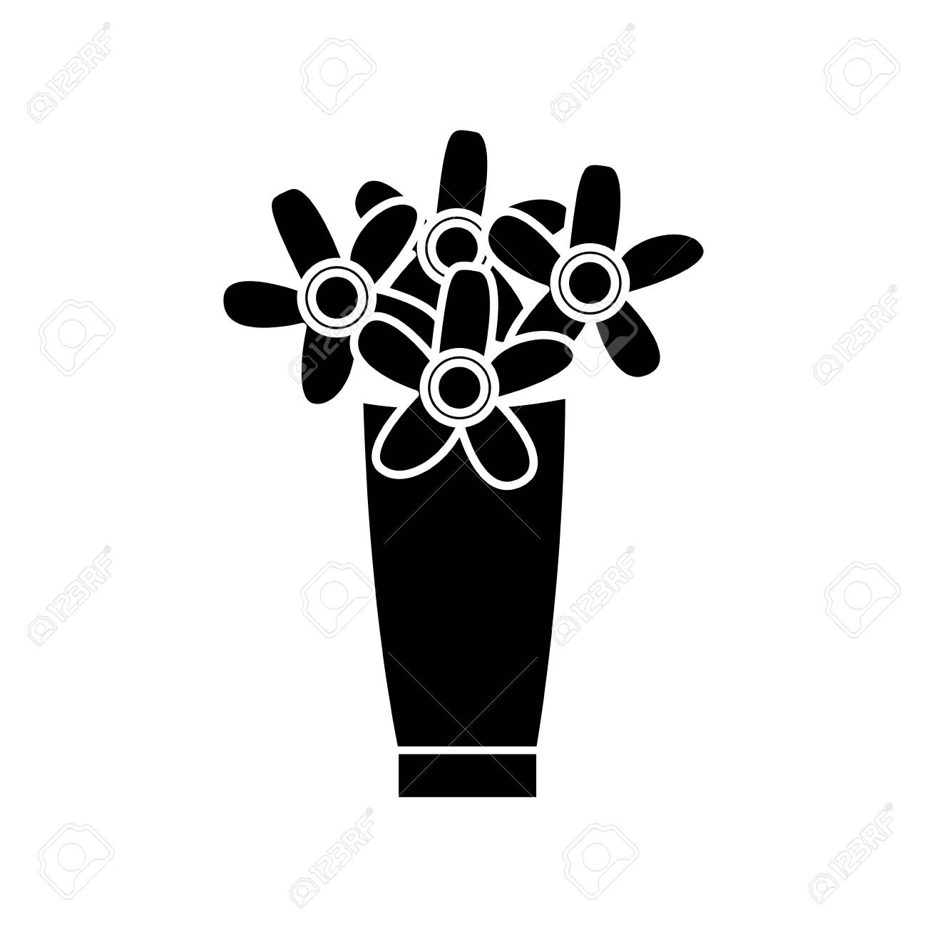 Bouquet De Fleurs Vase Plantes Décoratives Dessin Animé Vector Illustration
