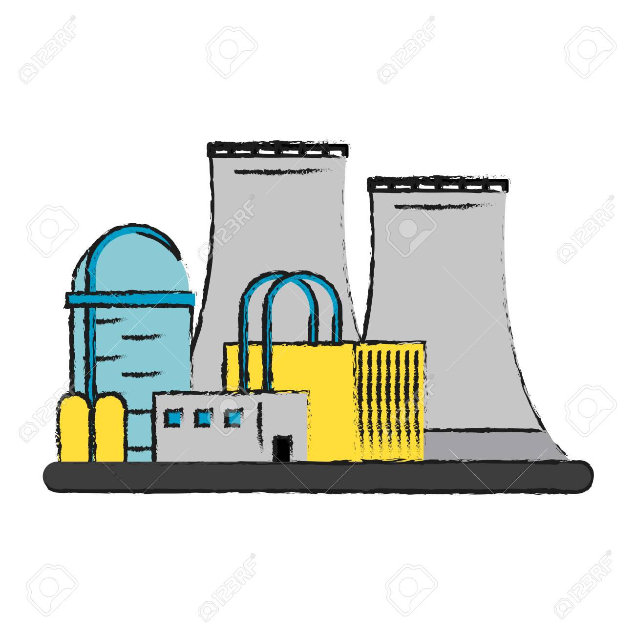 カラフルな原子力発電所は 白い背景のベクトル図に落書きのイラスト素材 ベクタ Image