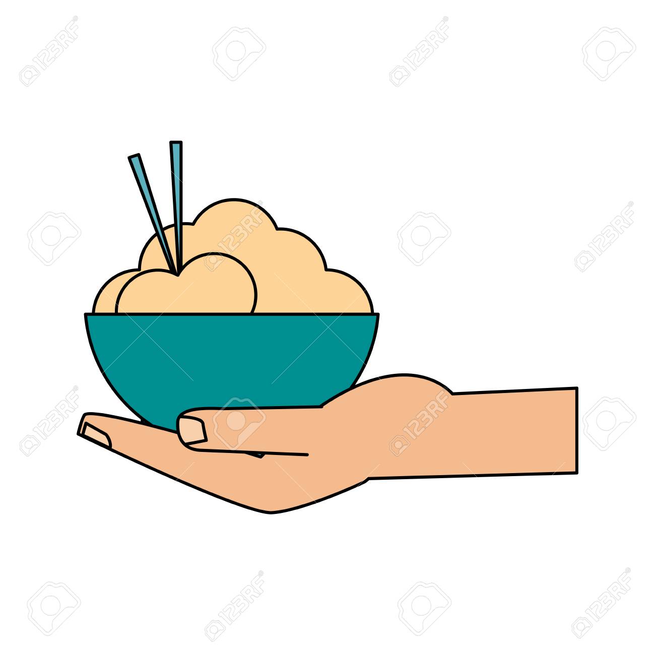 Hand Holding Rice Bowl With Chopsticks Food Icon Image Vector Royalty Free Cliparts Vectors And Stock Illustration Image 85328073