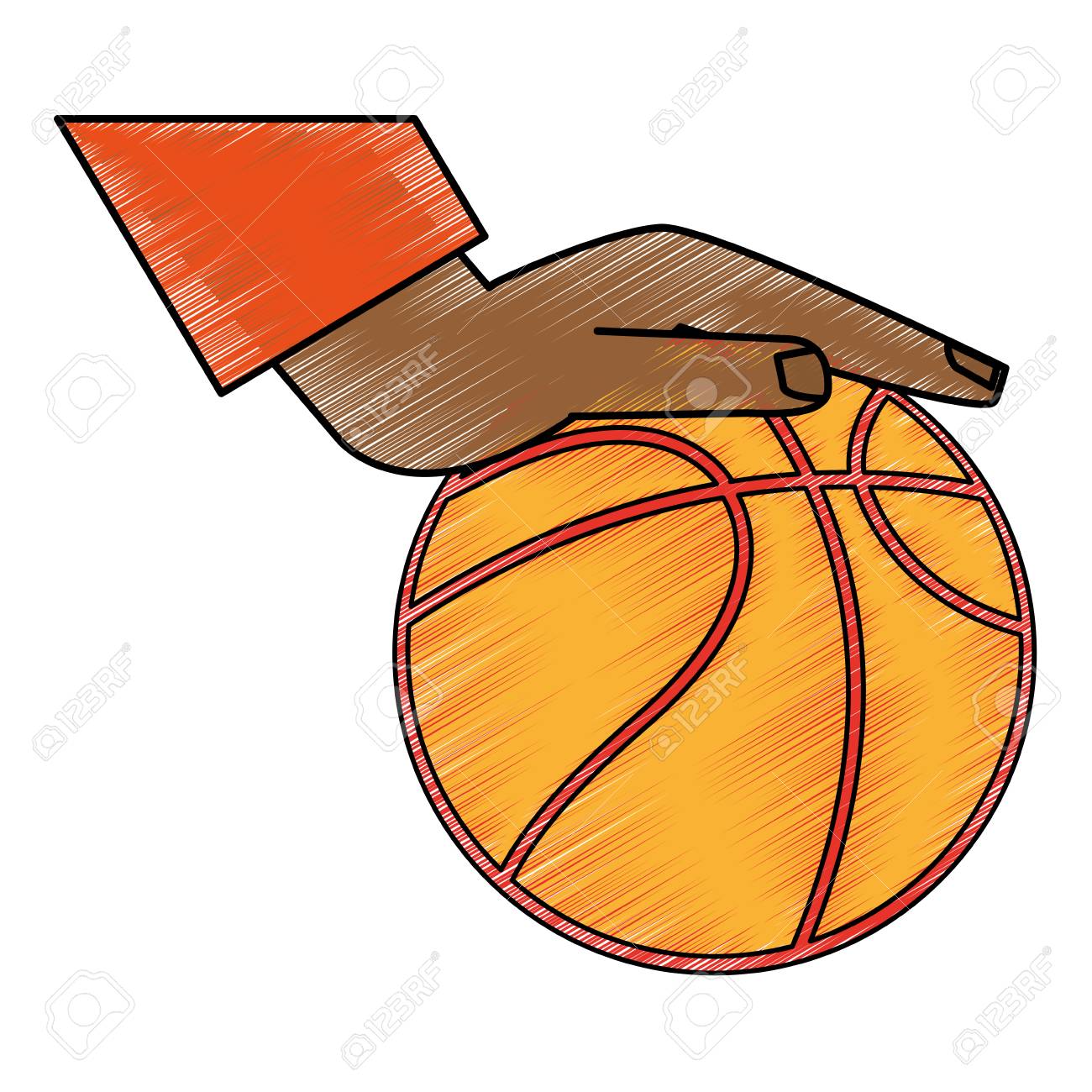 ボールとバスケット ボール スポーツと趣味テーマ分離デザイン ベクトル イラストの手のイラスト素材 ベクタ Image