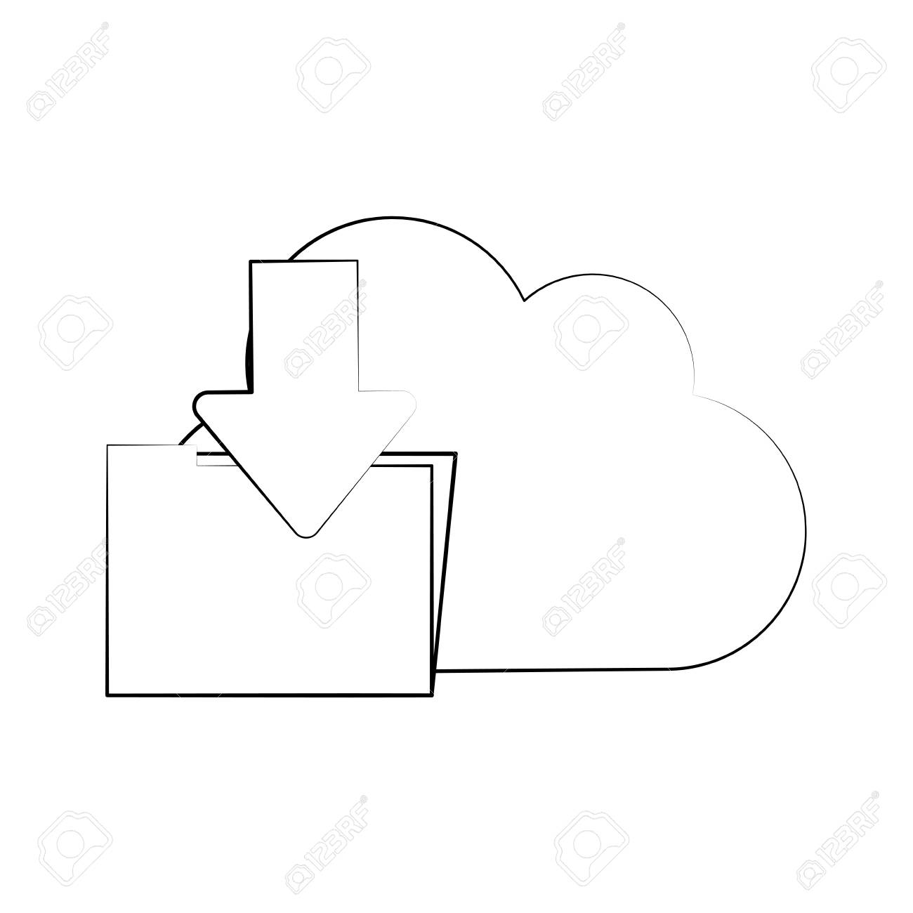 クラウドストレージの矢印ファイルフォルダアイコン画像ベクトルイラストデザイン黒線 のイラスト素材 ベクタ Image